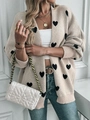 Women's heart pattern knit cardigan in beige with casual open front long sleeves - S / Khaki