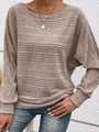 Chic light brown knit sweater for women with ribbed texture and batwing sleeves - S / Khaki