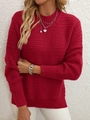 Detailaufnahme der roten Strickpullover-Wellenstruktur und des gerippten Rundhalsausschnitts - S / Rot