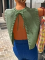 Detail of green knitted open back vest with a delicate bow tie on the back neck - S / Army Green