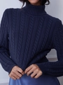 Navy blue cable knit turtleneck sweater for women with a slim fit and cozy long sleeves - S / Navy Blue