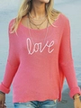 Maglione in maglia rosa corallo con ricamo Love e maniche lunghe stile casual - S / Rosa Corallo