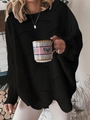 Dettaglio della maglia del maglione nero da donna con trama a onde traforate e maniche a pipistrello - S / Nero
