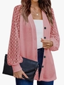 Schicke rosa Strickjacke mit aufwendigen langen Spitzenärmeln und schwarzen Knöpfen - S / Rosa