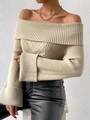 Maglione in maglia con spalle scoperte e maniche lunghe con ampi polsini a coste - M / Cachi Chiaro