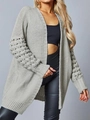Cárdigan de punto gris para mujer con mangas abullonadas texturizadas y frente abierto - S / Gris claro