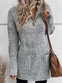 Women's long sleeve grey knit sweater dress with large buttons and front pockets - S / Gray