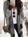 Women's long-sleeve knit cardigan with grey and white plaid pattern in a casual style - S / Black & White