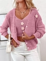Pink knit two-piece set with long sleeve cardigan, tank top and 3D floral pearl accents - S / Pink