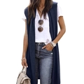 Gilet long sans manches pour femme en tissu léger bleu foncé pour un style décontracté - Bleu clair