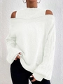 Gros plan sur la maille torsadée blanche et les détails épaules dénudées du pull - S / Blanc