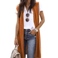 Gilet long sans manches orange pour femme en faux daim pour un look décontracté chic - Chameau