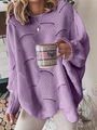 Detail of light purple knit sweater showing openwork wavy texture and batwing sleeves - Light Purple