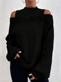 Détail d'un pull noir en maille avec découpes aux épaules et motif torsadé texturé - S / Noir