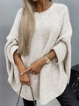 Maglione da donna in maglia color crema con girocollo e maniche a pipistrello ampie - S / Albicocca