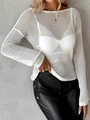 Elegant white hollow out knit sweater with long sleeves and open back design for women - S / White