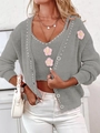 Detail of grey knitted cardigan and camisole set with pink flower appliques and pearls - S / Gray