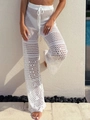 Pantalones de playa blancos de ganchillo con cintura alta, cordón y calado de rombos - S / Blanco