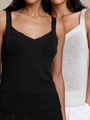 Dames gebreid vest met V-hals in zwart en wit met een fijne geribbelde textuur - S / Gebreid Vest Set (W27194) / Zwart en Wit