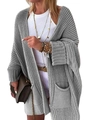 Graue Damen-Strickjacke mit Langarm, Grobstrick-Design und praktischen Taschen - S / Grau
