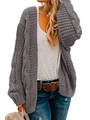 Women's gray cable knit oversized open front cardigan sweater with long sleeves - S / Gray