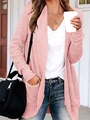 Women's pink waffle knit open front cardigan with pockets in a casual longline style - S / Pink