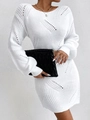 Weißes Langarm-Häkelkleid mit hohlem Wellenmuster und schmaler Passform für Damen - L / Weiß