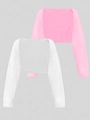 Dettaglio di coprispalle in maglia rosa e bianco con trama spessa e polsini a coste - S / Rosa e Bianco