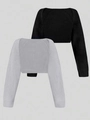 Dettaglio del coprispalle in maglia a coste a maniche lunghe in nero e grigio chiaro - S / Nero e Grigio