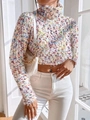 Kurzer Rollkragenpullover aus Konfetti-Strick mit bunten Tupfen und flauschiger Textur - S / Regenbogen