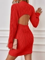 Macro detail of red cable-knit dress featuring sexy open-back design and refined texture - Red