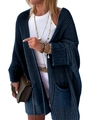 Detail eines dunkelblauen Oversize-Strickcardigans mit großen Taschen und Umschlagbündchen - S / Dunkelblau