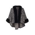 Poncho para mujer con estampado de cebra en blanco y negro y cuello de piel sintética negra - Chal de Cuello de Piel con Patrón de Cebra