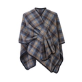 Damen Karo-Poncho mit Kreuzdesign und kontrastierenden schwarzen Einfasskanten - 150x130cm / Blau Gitter Schal