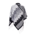 Poncho in maglia di lana pied-de-poule con frange bianche per abbigliamento invernale - Scialle in Lana Pied de Poule con Nappine