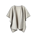 Oatmeal wool cloak shawl with black contrast blanket stitching and open front design - One Size / Beige