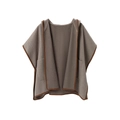 Women's autumn winter herringbone hooded poncho cape in brown wool blend fabric - One Size / Coffee
