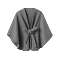 Premium graues doppelseitiges Wollcape mit elegantem Taillengürtel und Schleifenverschluss - 144x121cm / Grau