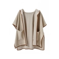 Poncho con capucha para mujer beige a cuadros con ribete de contraste y bolsillos - Talla única / Beige a Cuadros