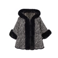 Mantella con cappuccio a motivo zebrato e lussuosa bordatura in ecopelliccia nera da donna - Stile Pelliccia Sintetica Cappuccio / Stile Esteso con Cappuccio / Motivo Pelliccia Sintetica con Cappuccio