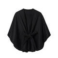 Schwarzer Damen-Poncho-Umhang mit Taillengürtel aus Wollgemisch für Herbst und Winter - 144x121cm / Schwarz