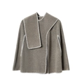 Minimalist taupe wool cloak poncho for women with white blanket stitch detailing - Shawl And Scarf / 155x70cm / Dark Beige Coffee
