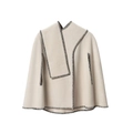 Poncho mantella beige con bordi a punto sopraggitto neri e aperture per le braccia - 155x70cm / Beige