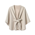 Eleganter beiger Wollmischung-Poncho für Damen mit großer dekorativer Schleife vorne - 144x121cm / Beige
