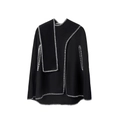 Schwarze Wollmischung Schaljacke mit weißem Deckenstich-Detail und Schalkragen - Schwarz