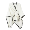 Damen Strickschal in Weiß mit Waffelmuster, schwarzen Kanten und asymmetrischem Schnitt - 150*130cm / Gebrochenes Weiß