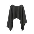 Close-up of black woolen capelet fabric showing soft suede texture and elegant wavy hemline - Black