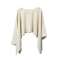Elegant cream-white knitted shawl cape with vintage button details for autumn and winter wear - White