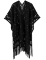 Schwarzes Häkel-Strick-Umschlagtuch mit eleganten Fransen für Damen in modischem Design - Schwarz