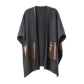 Dunkelgraues Cape mit braunen Ledertaschen und hochwertiger Kantenverarbeitung für Damen - Dunkelgrau